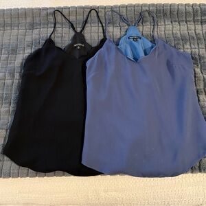 J.Crew Factory Women's Scallop Tank Tops, Set of 2, Black and Blue, Size 2